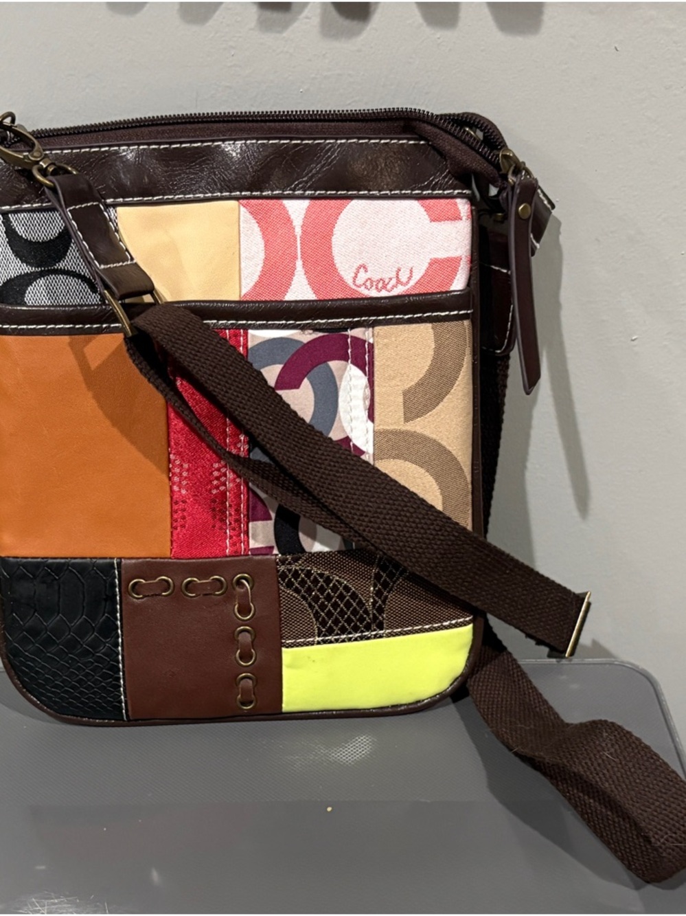 Coach Patchwork Crossbody in Brown, Black, Tan, Orange, Yellow, Red, Pink